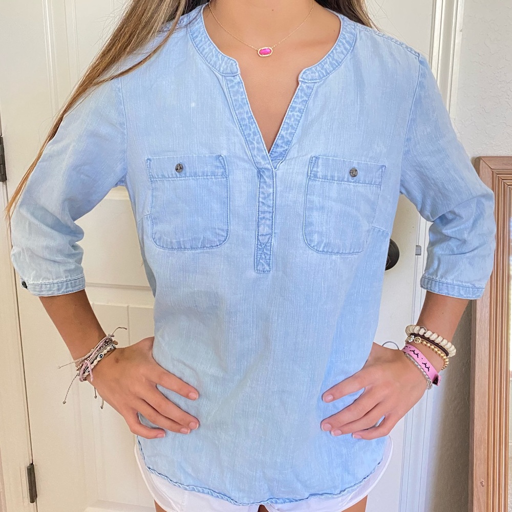 Chambray 3/4 Sleeve Top